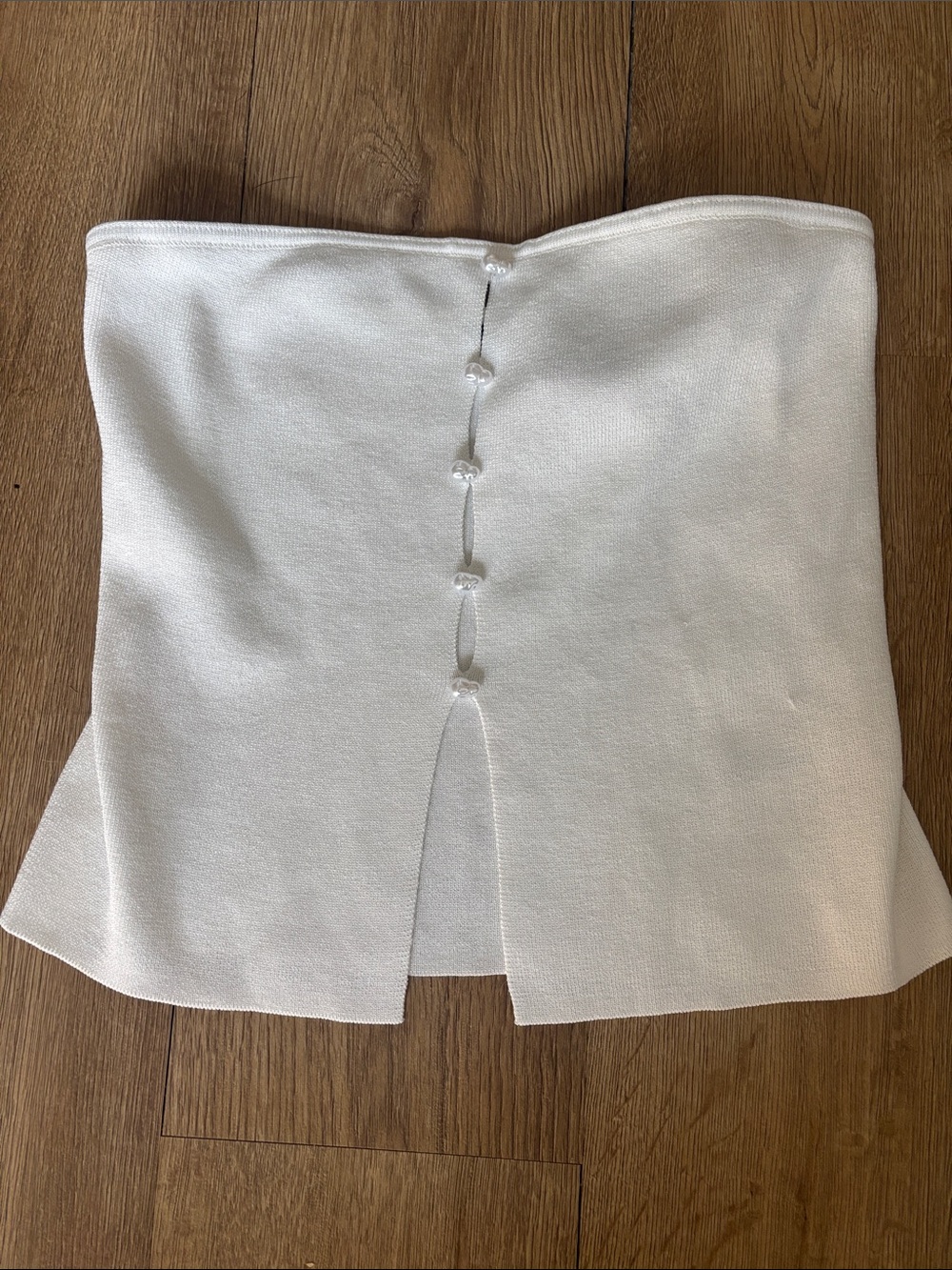 White Strapless Top with Front Button Detail